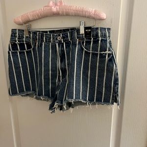 Abercrombie & Fitch Railroad Pinstriped Raw Edged Denim Shorts